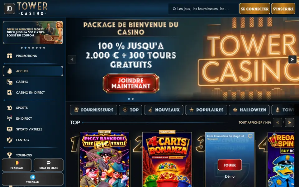 Tower Casino: A kaszinó nyitóoldala, 2026. október