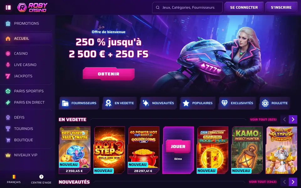 Roby Casino: A kaszinó nyitóoldala, 2026. október